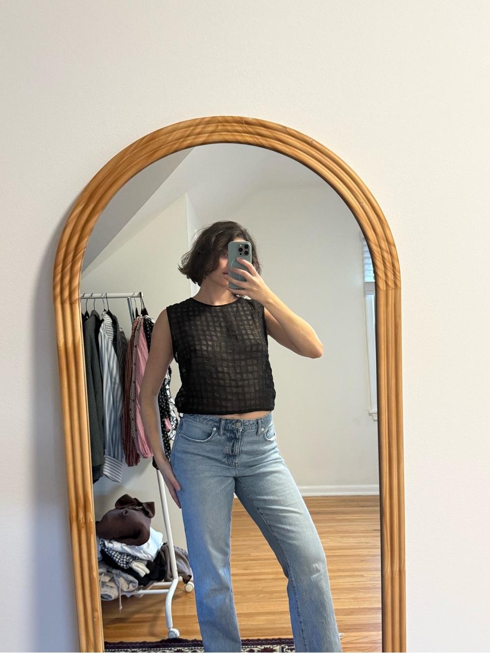 Semi-Sheer Black Textured Crop Tank Top